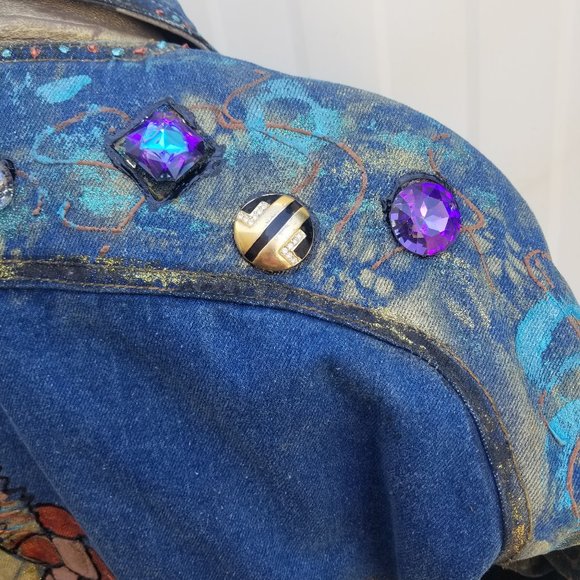 Hand Painted Denim Jacket Horse NYC 80s Vintage XL - Picture 4 of 8
